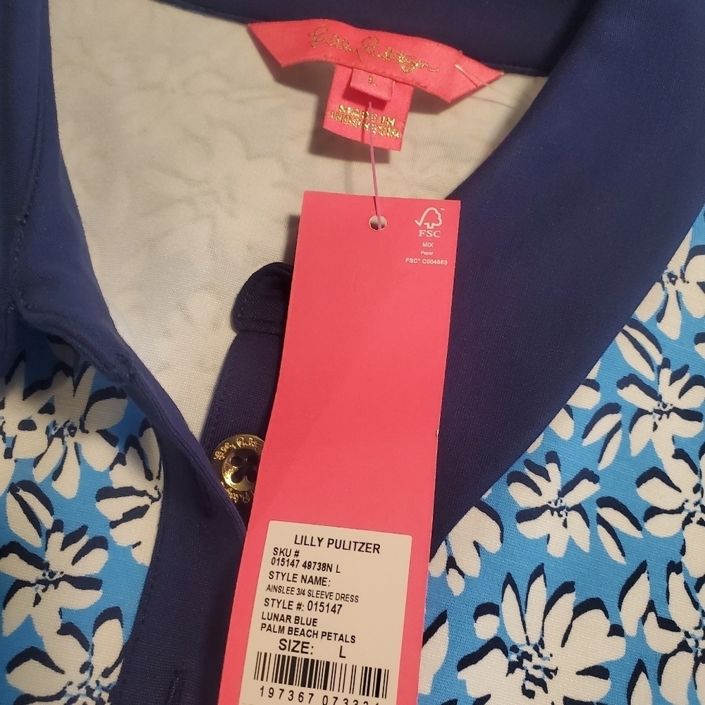 NWT Lilly Pulitzer Ainslee Lunar Blue Palm Beach Petals Dress Size Lge. Ret $188 - Picture 8 of 14